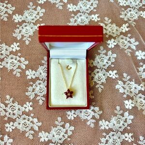 ADL 10k yellow gold ruby and diamond pendant necklace .9 CTW rubies NWT in box